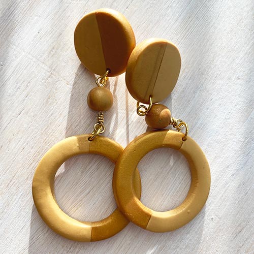 polymer clay earring gold duo-tone hoops
